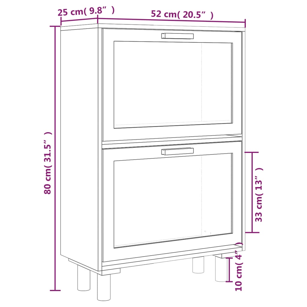 Schuhschrank Weiß 52x25x80 cm Holzwerkstoff & Rattan Natur Stilecasa