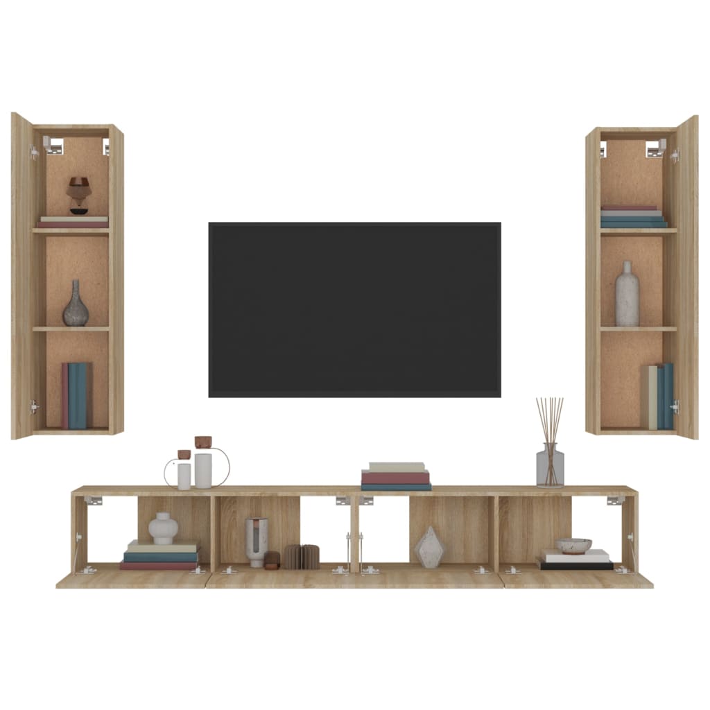 vidaXL 4-tlg. TV-Schrank-Set Sonoma-Eiche Holzwerkstoff