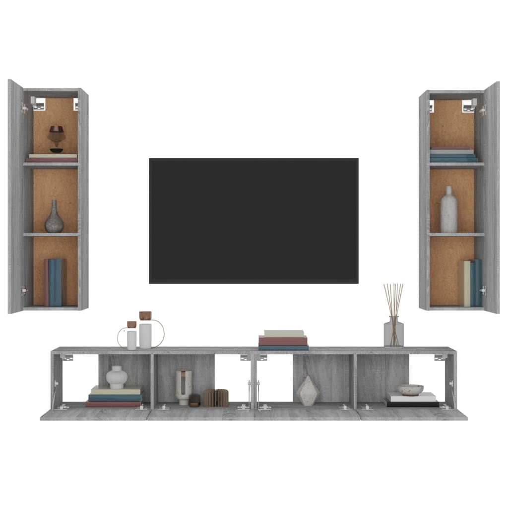 vidaXL 4-tlg. TV-Schrank-Set Grau Sonoma Holzwerkstoff