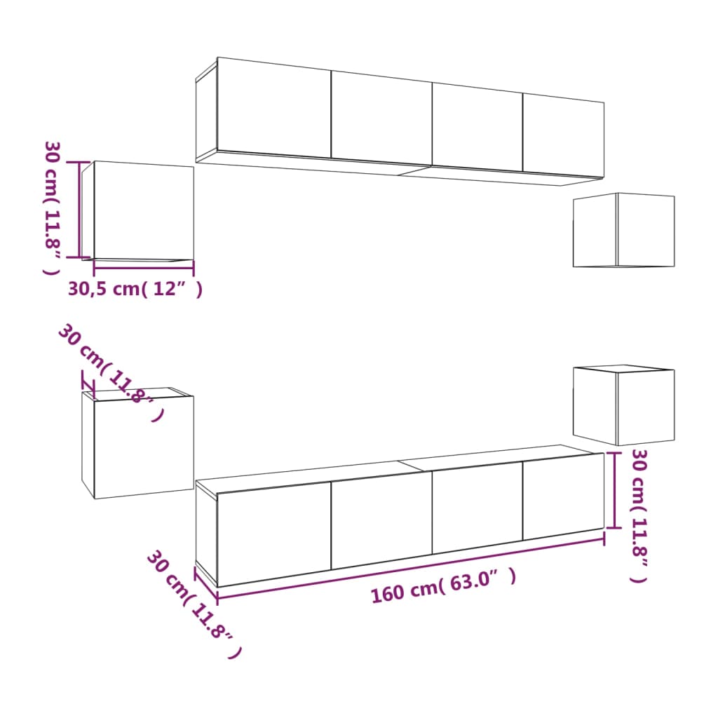 vidaXL 8-tlg. TV-Schrank-Set Räuchereiche Holzwerkstoff