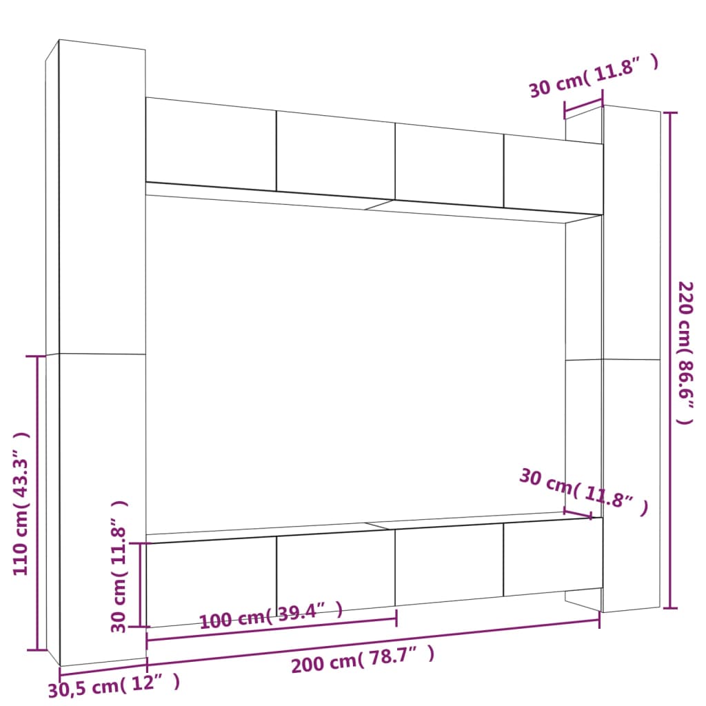 vidaXL 8-tlg. TV-Schrank-Set Grau Sonoma Holzwerkstoff