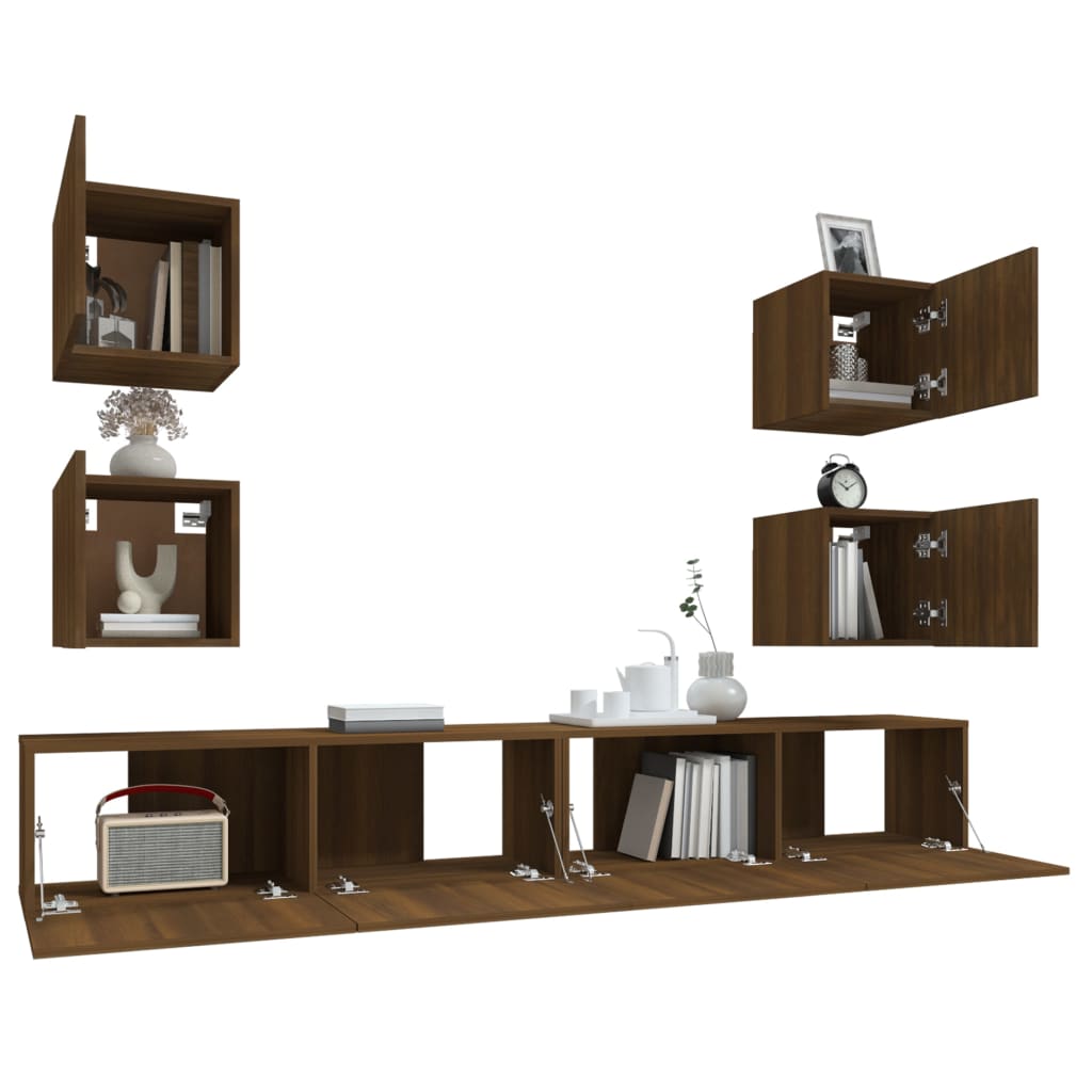 vidaXL 6-tlg. TV-Schrank-Set Braun Eichen-Optik Holzwerkstoff