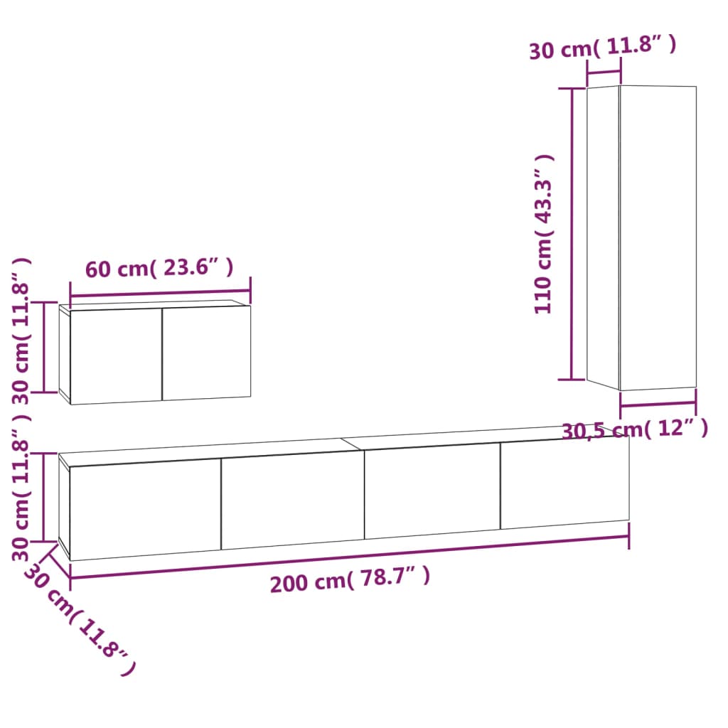 vidaXL 4-tlg. TV-Schrank-Set Sonoma-Eiche Holzwerkstoff