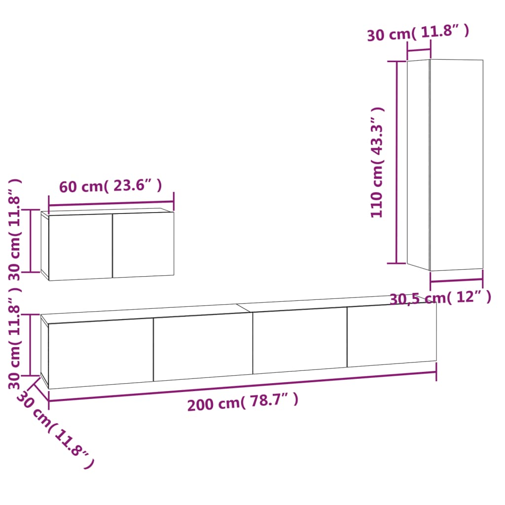 4-tlg. TV-Schrank-Set Braun Eichen-Optik Holzwerkstoff