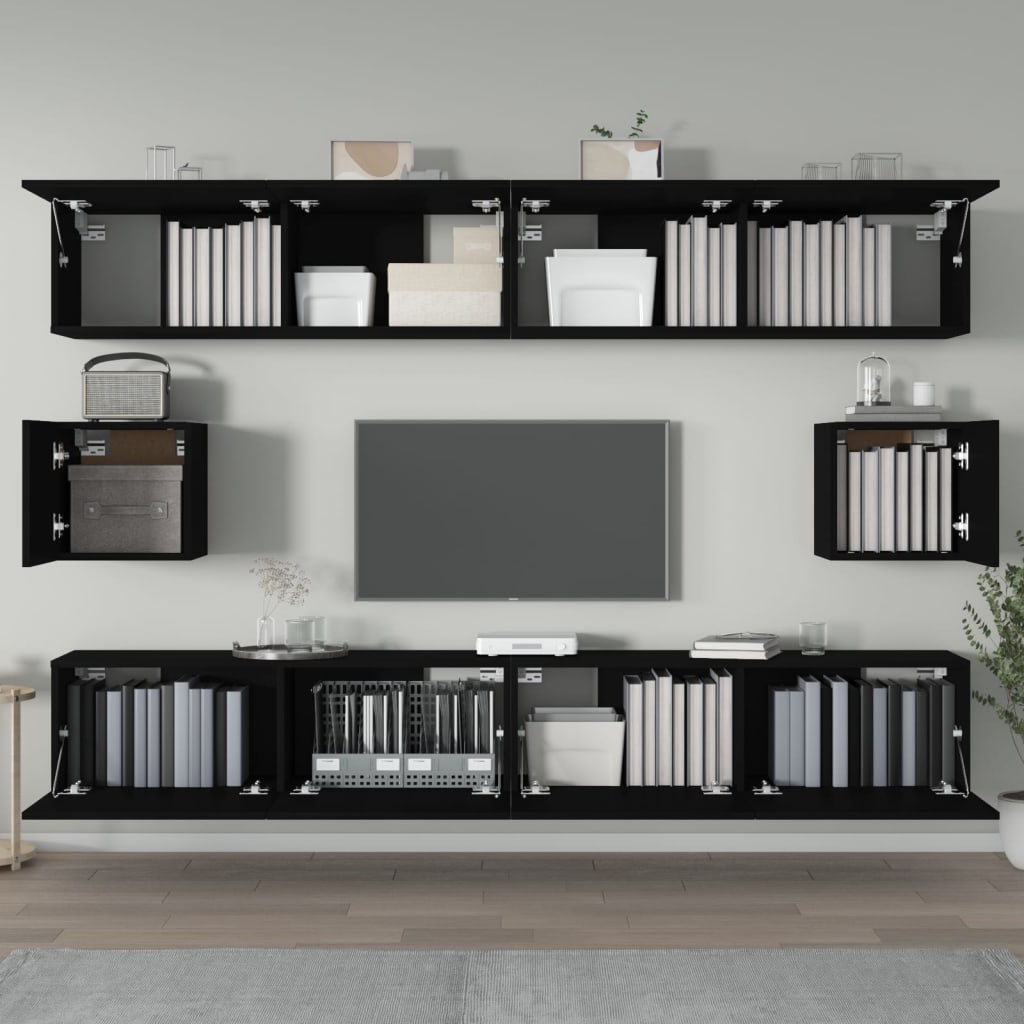 vidaXL 6-tlg. TV-Schrank-Set Schwarz Holzwerkstoff