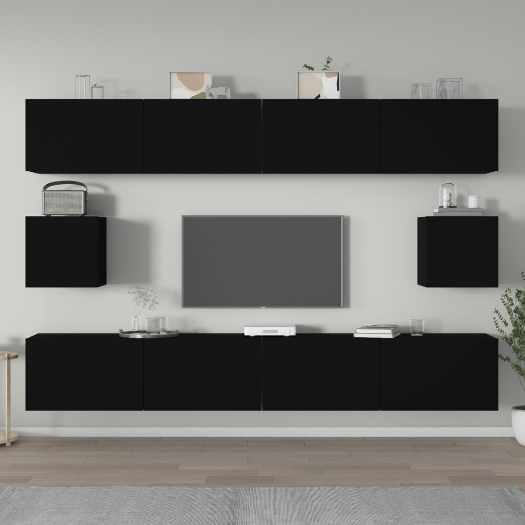 vidaXL 6-tlg. TV-Schrank-Set Schwarz Holzwerkstoff