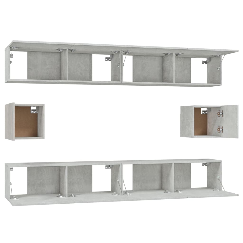 vidaXL 6-tlg. TV-Schrank-Set Betongrau Holzwerkstoff