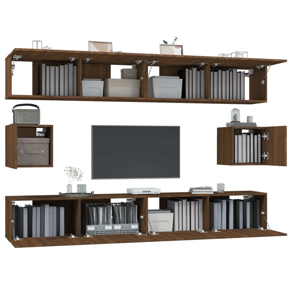 vidaXL 6-tlg. TV-Schrank-Set Braun Eichen-Optik Holzwerkstoff