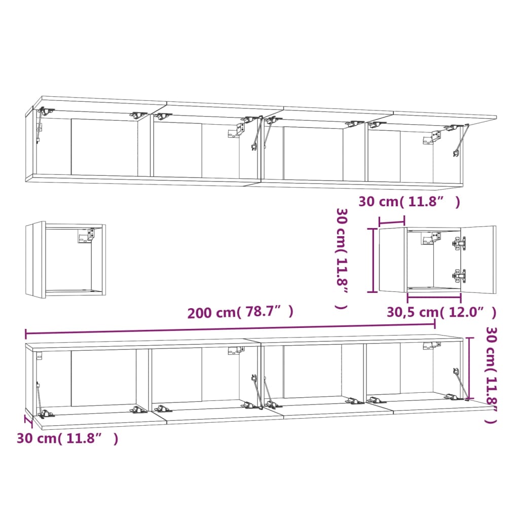 vidaXL 6-tlg. TV-Schrank-Set Braun Eichen-Optik Holzwerkstoff