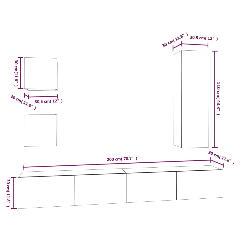 vidaXL 5-tlg. TV-Schrank-Set Braun Eichen-Optik Holzwerkstoff