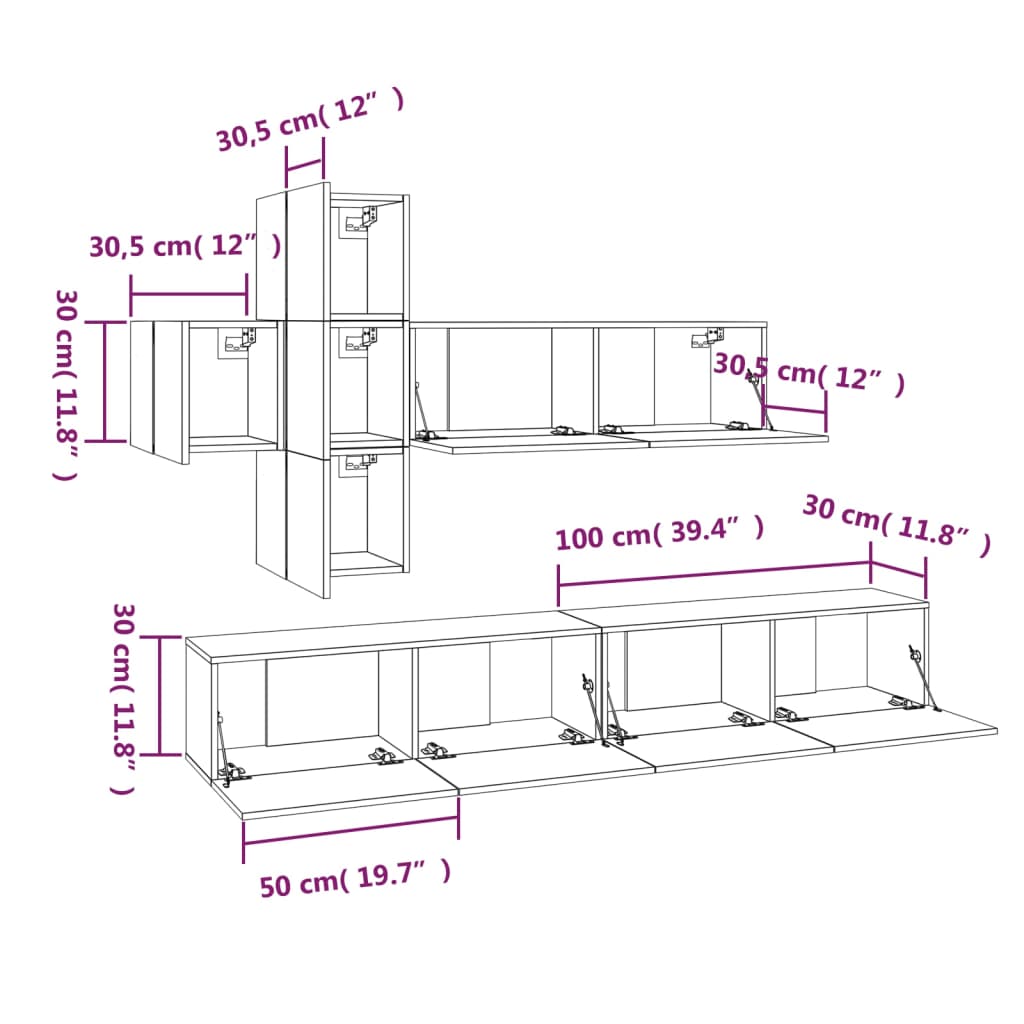 vidaXL 7-tlg. TV-Schrank-Set Räuchereiche Holzwerkstoff