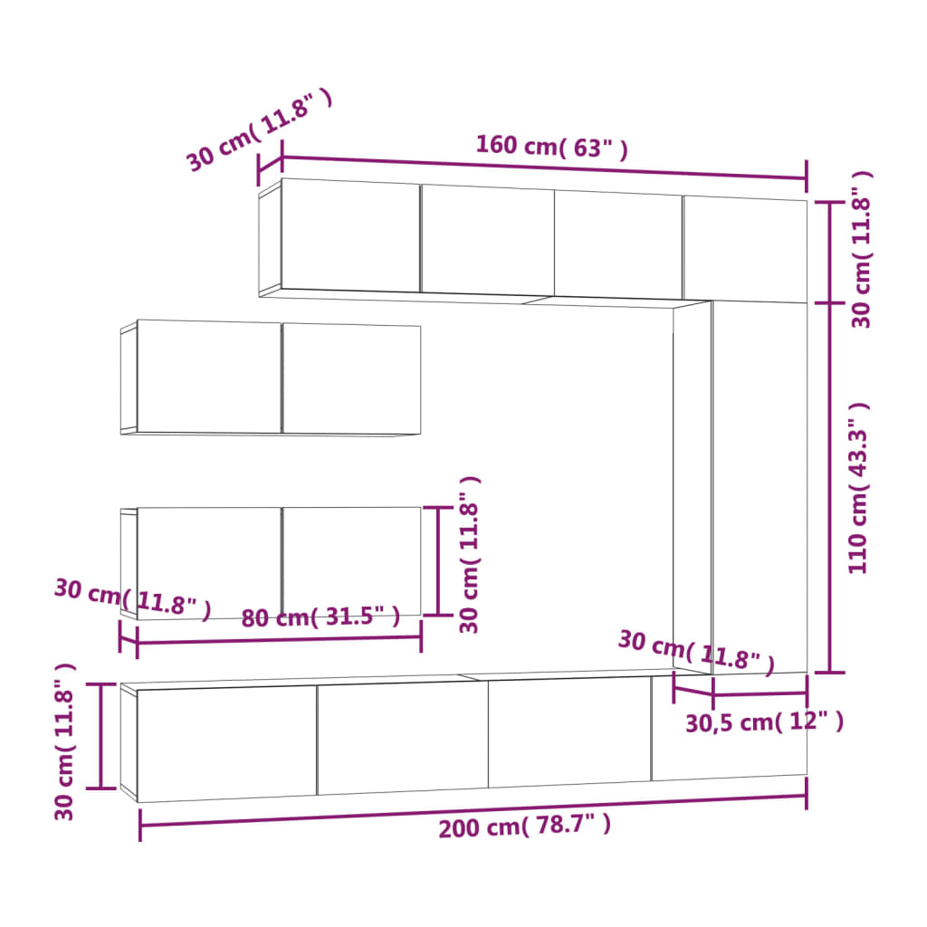 vidaXL 7-tlg. TV-Schrank-Set Räuchereiche Holzwerkstoff