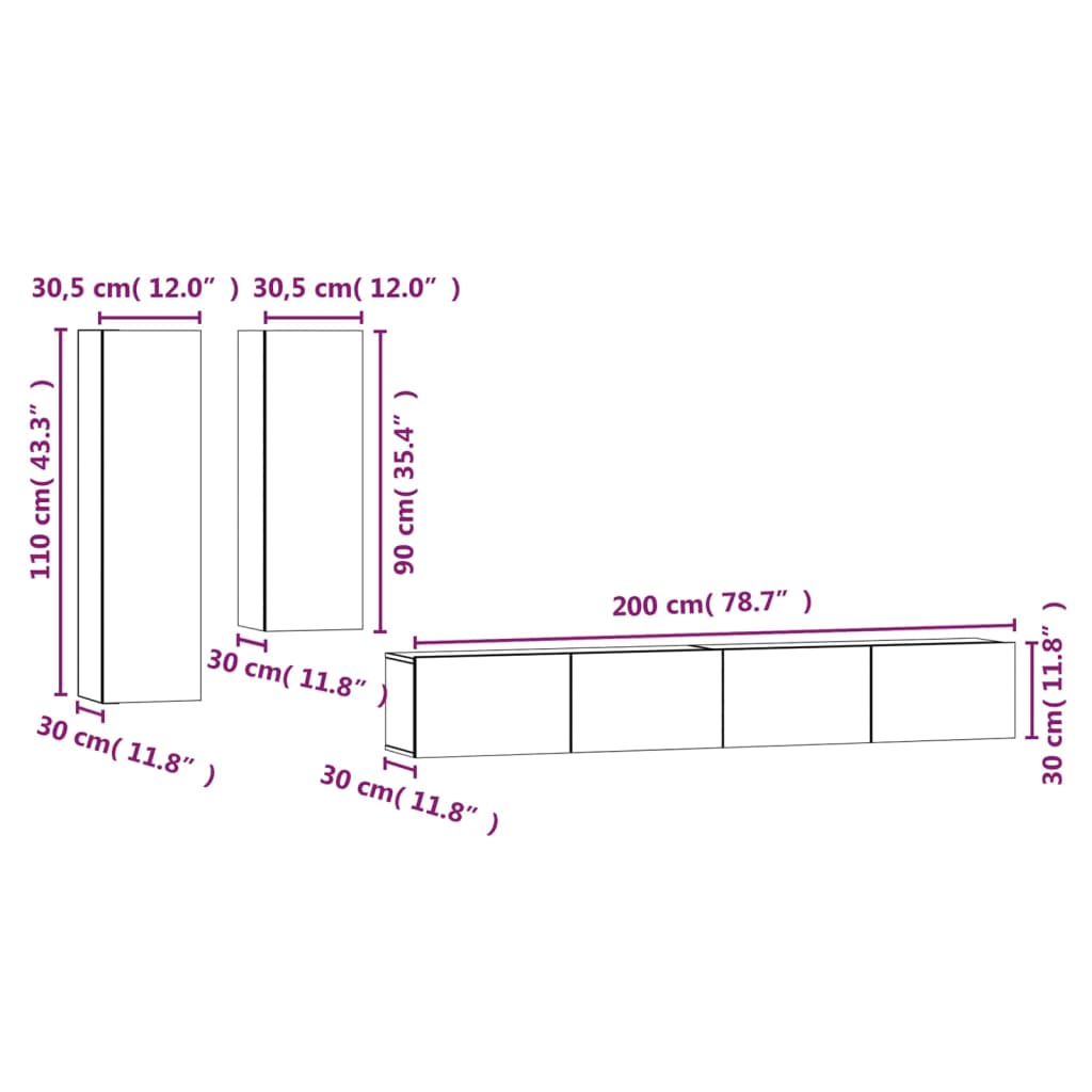 4-tlg. TV-Schrank-Set Betongrau Holzwerkstoff Stilecasa