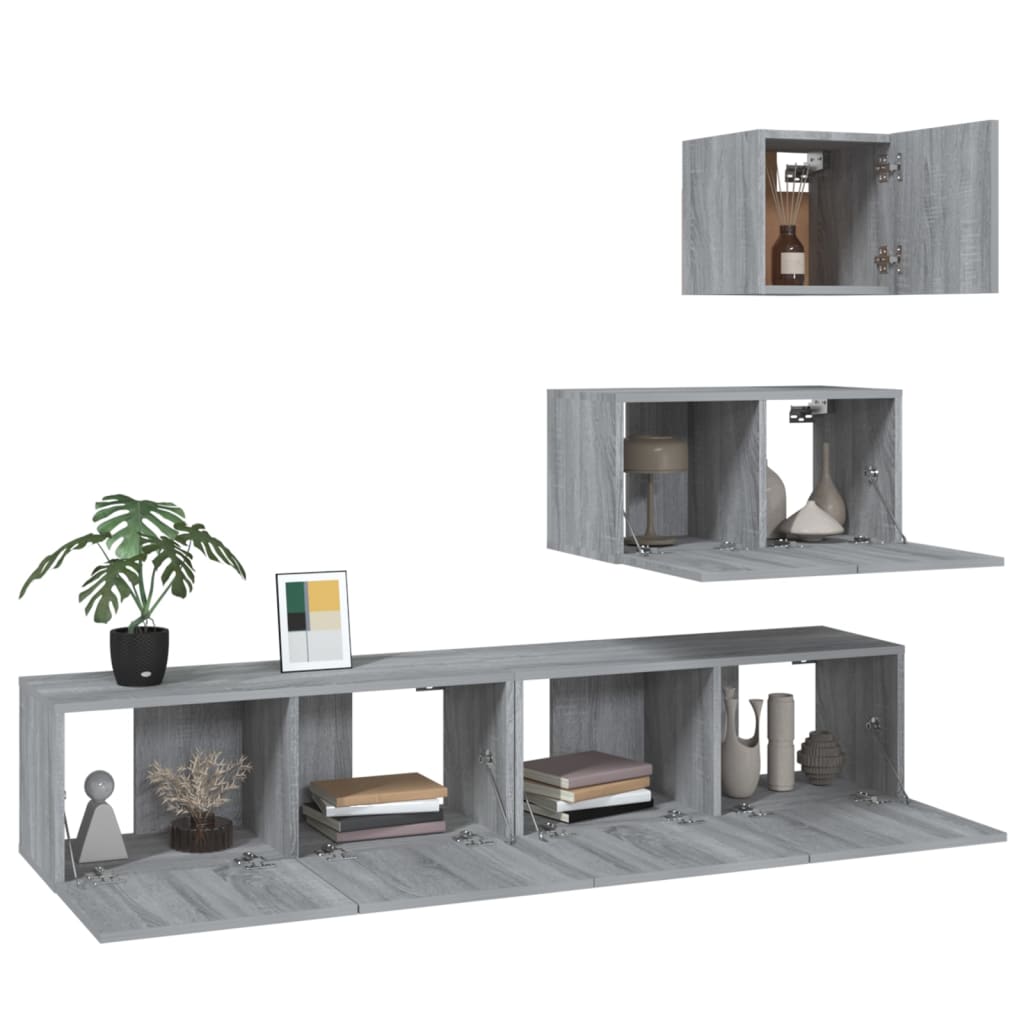 vidaXL 4-tlg. TV-Schrank-Set Grau Sonoma Holzwerkstoff