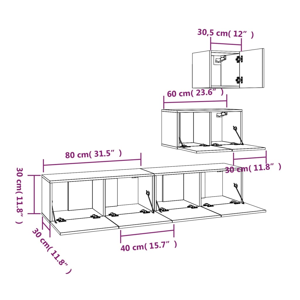 vidaXL 4-tlg. TV-Schrank-Set Grau Sonoma Holzwerkstoff