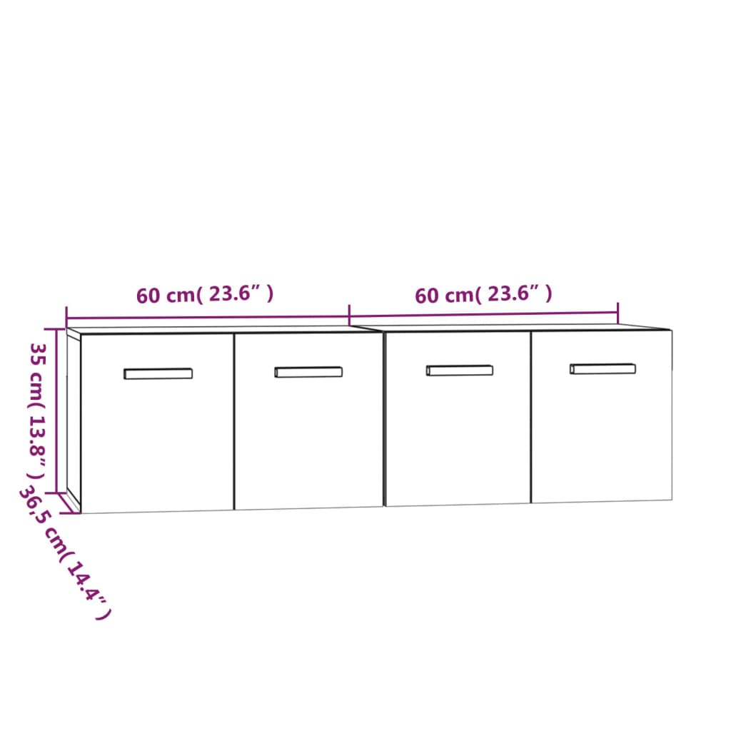 vidaXL Wandschränke 2Stk Braun Eichen-Optik 60x36,5x35cm Holzwerkstoff