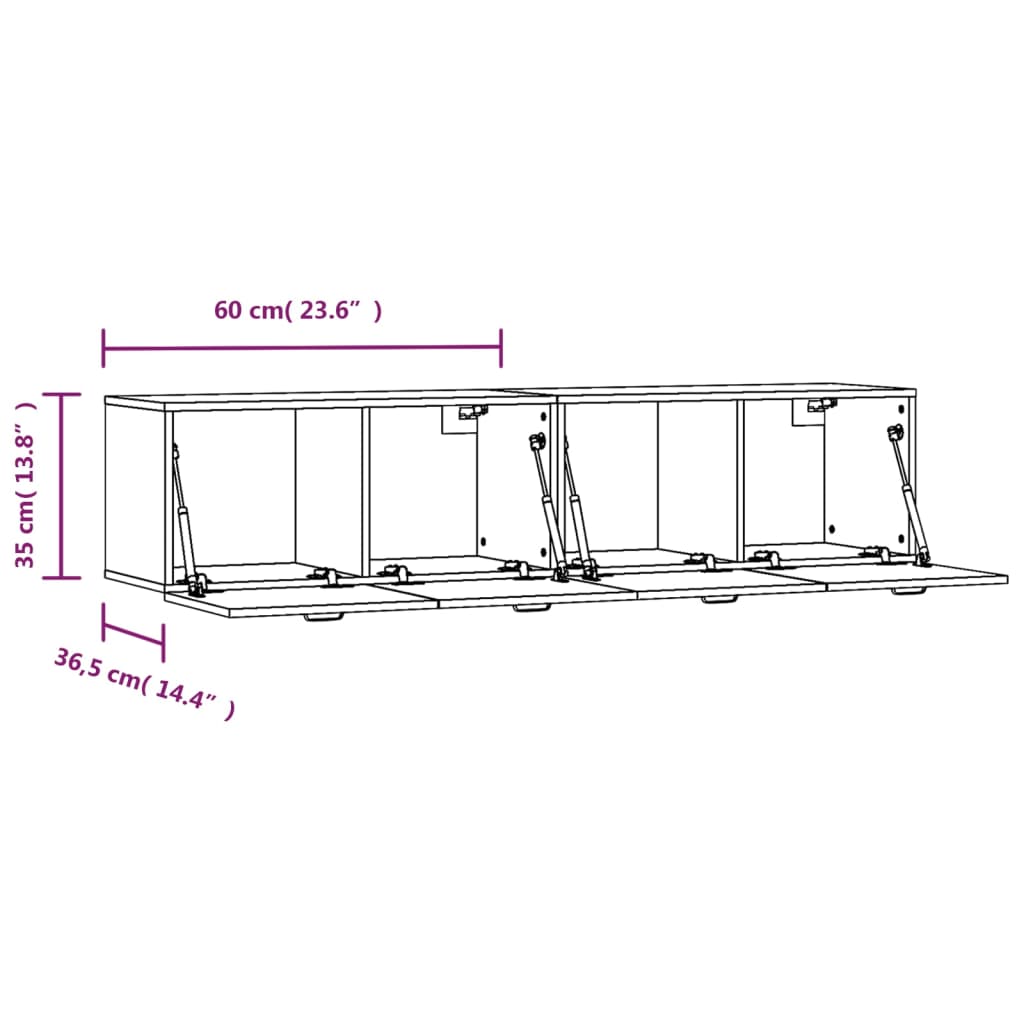 vidaXL Wandschränke 2 Stk. Hochglanz-Weiß 60x36,5x35 cm Holzwerkstoff