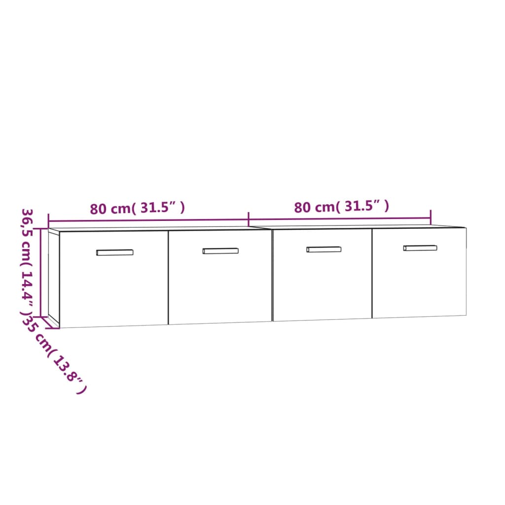 vidaXL Wandschränke 2 Stk. Hochglanz-Weiß 80x35x36,5 cm Holzwerkstoff