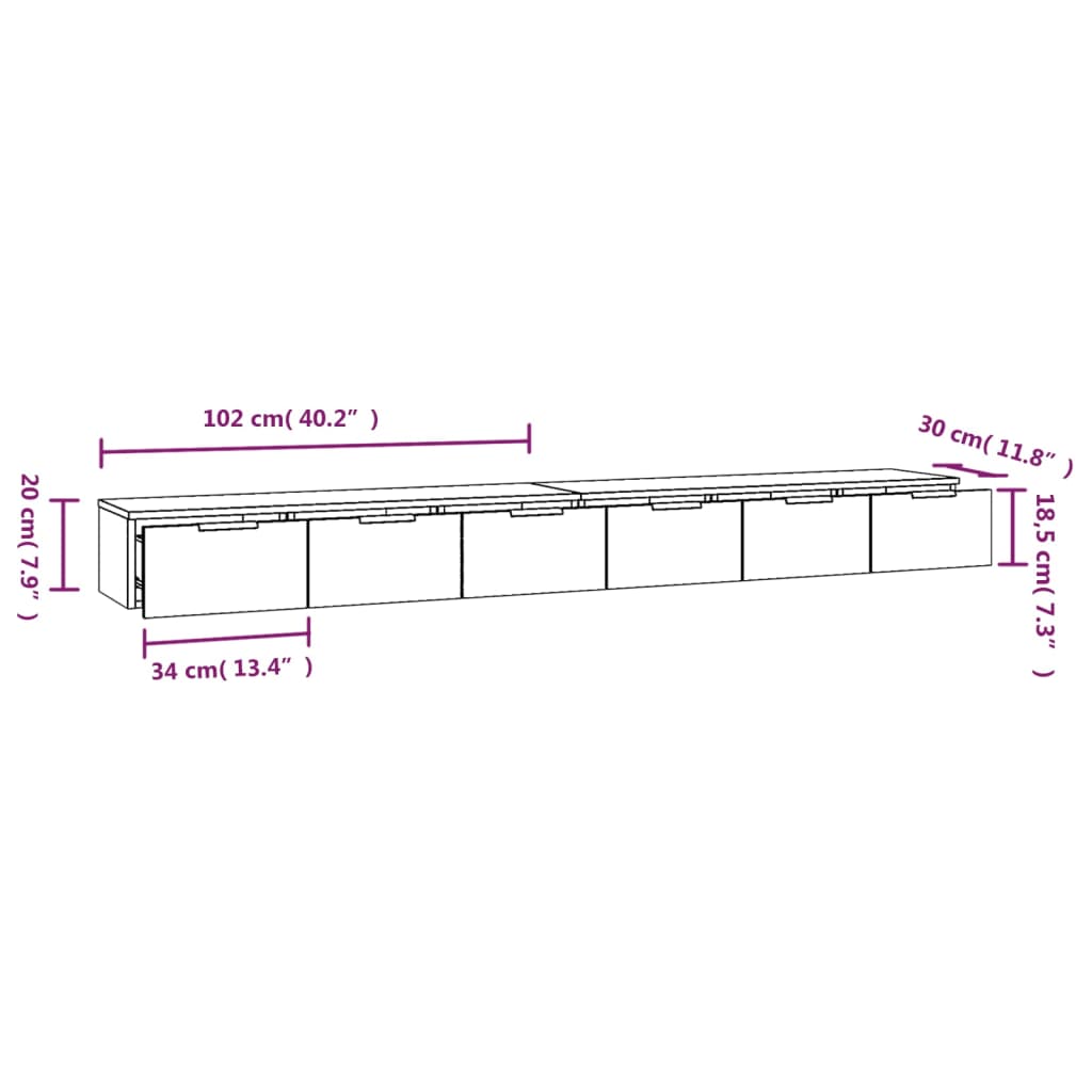 vidaXL Wandschränke 2 Stk. Räuchereiche 102x30x20 cm Holzwerkstoff