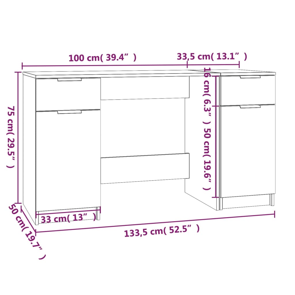 Schreibtisch mit Beistellschrank Betongrau Holzwerkstoff