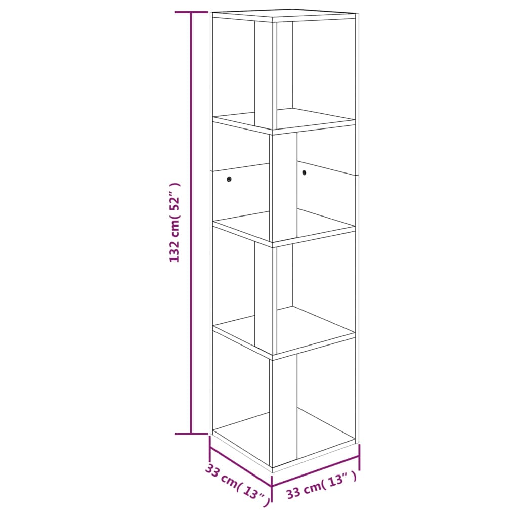 Eckregal Braun Eichen-Optik 33x33x132 cm Holzwerkstoff Stilecasa