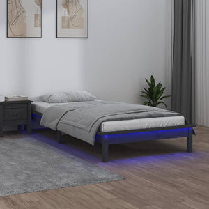 vidaXL Massivholzbett mit LEDs Grau 100x200 cm