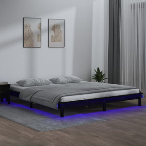 vidaXL Massivholzbett mit LEDs Schwarz 150x200 cm