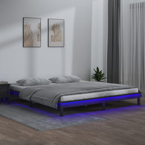 vidaXL Massivholzbett mit LEDs Grau 135x190 cm