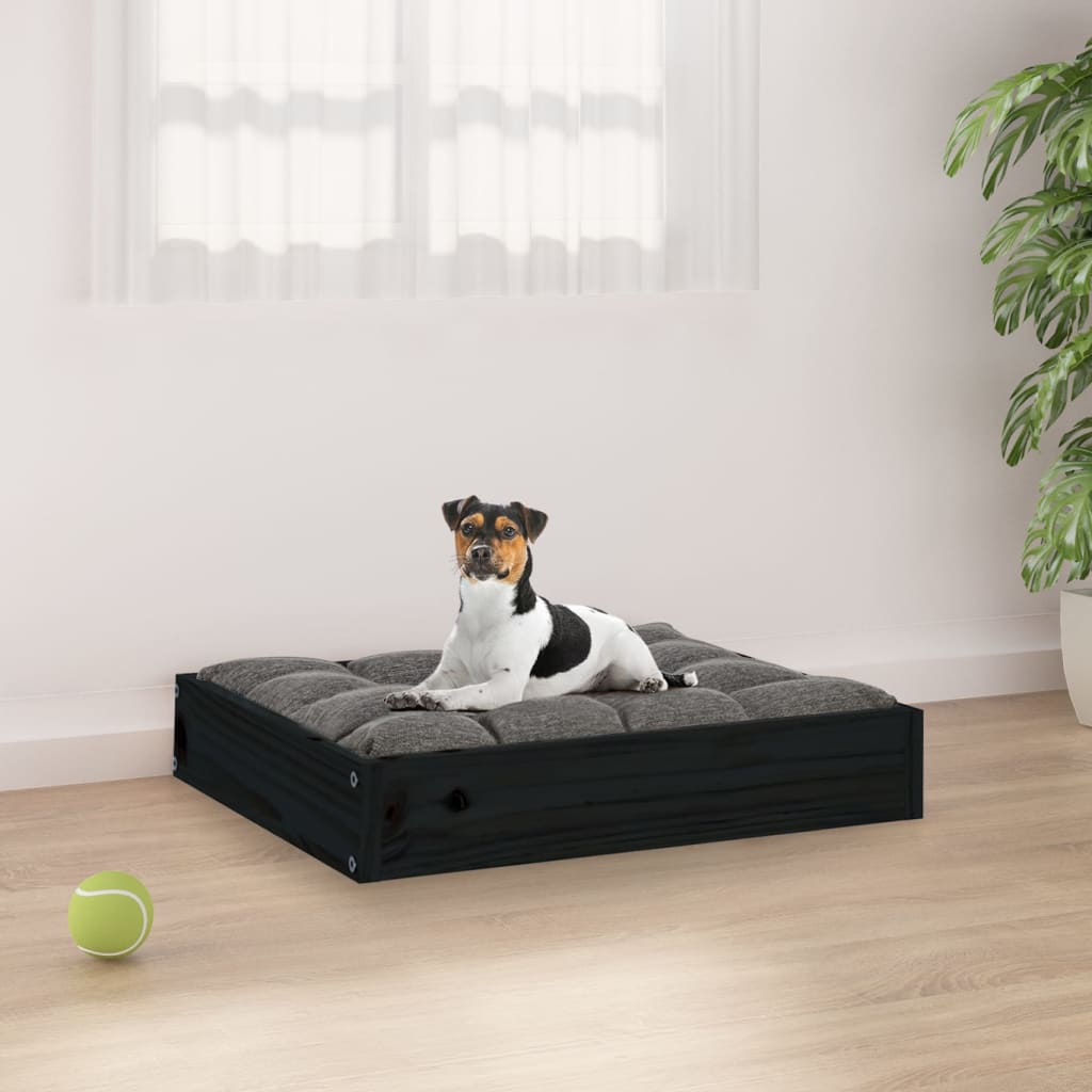 Hundebett Schwarz 51,5x44x9 cm Massivholz Kiefer