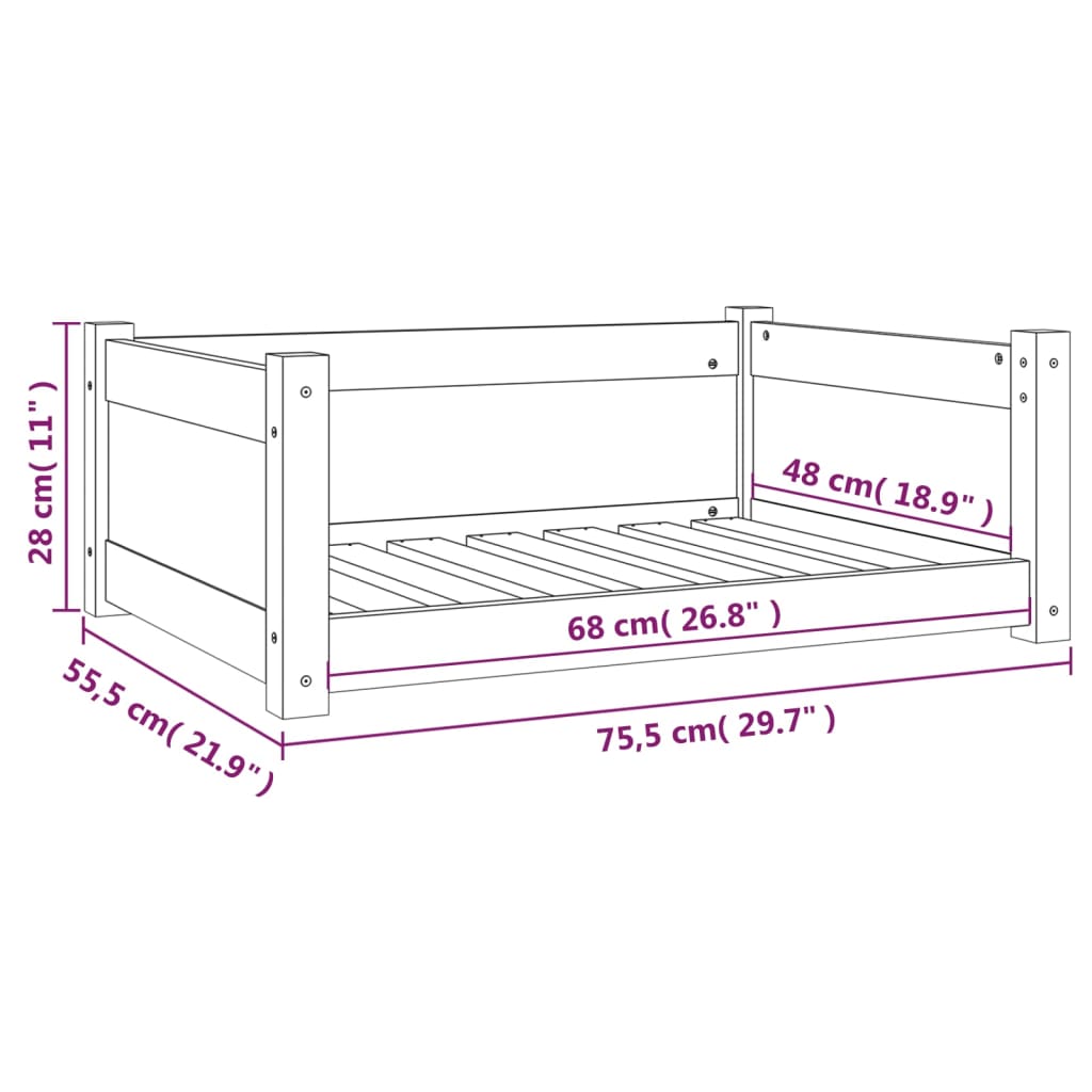 Hundebett Schwarz 75,5x55,5x28 cm Massivholz Kiefer Stilecasa