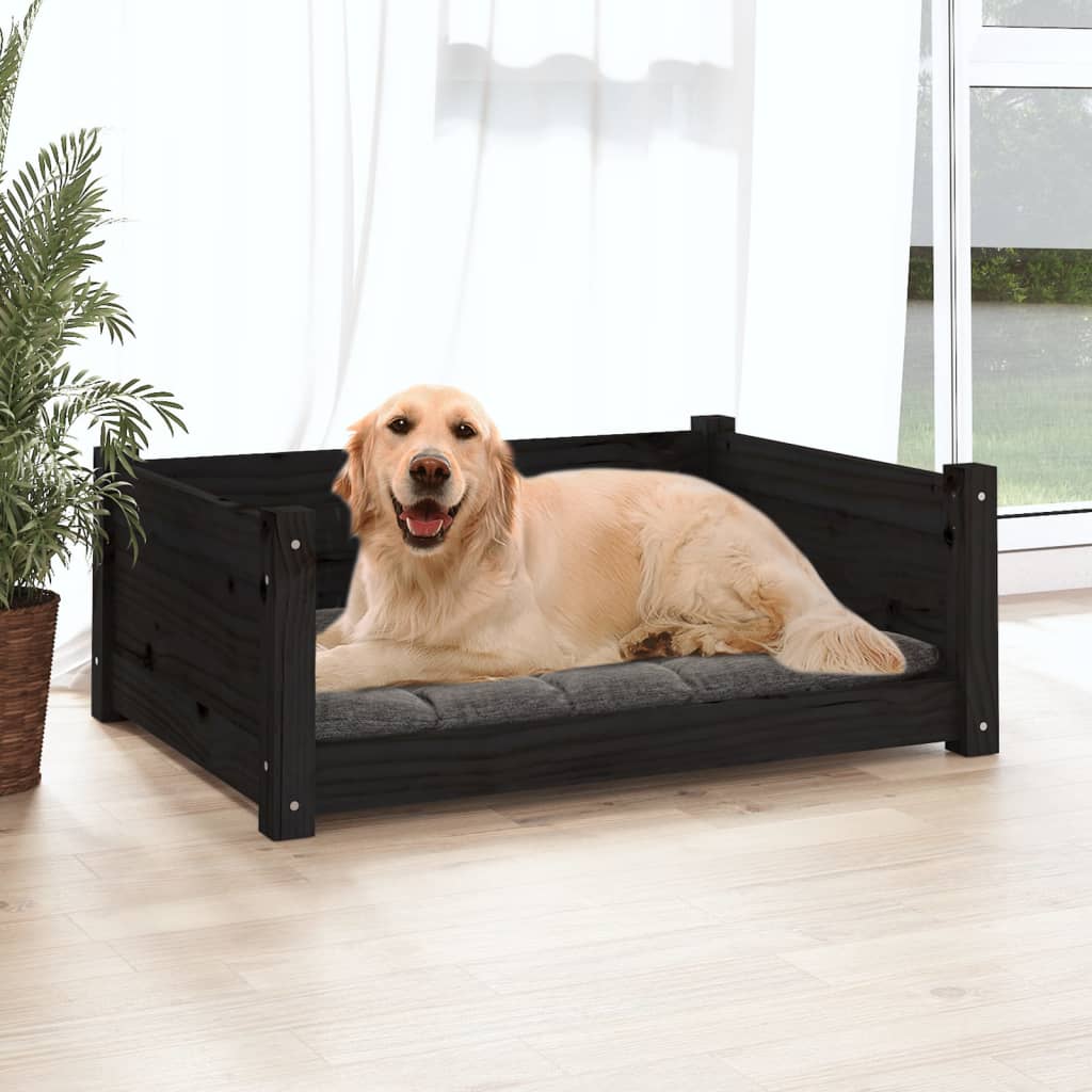 Hundebett Schwarz 75,5x55,5x28 cm Massivholz Kiefer Stilecasa