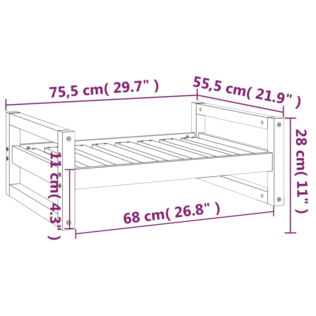 Hundebett Grau 75,5x55,5x28 cm Massivholz Kiefer