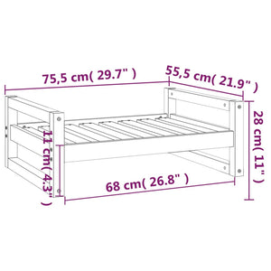 Hundebett Grau 75,5x55,5x28 cm Massivholz Kiefer