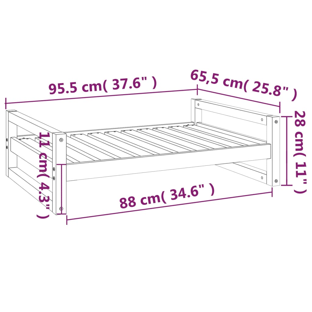 Hundebett Schwarz 95,5x65,5x28 cm Massivholz Kiefer