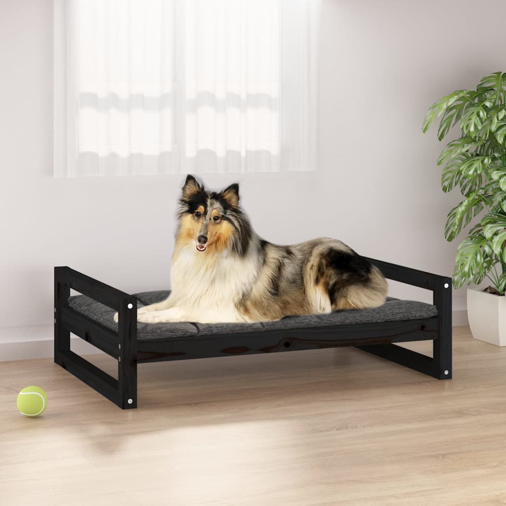 Hundebett Schwarz 95,5x65,5x28 cm Massivholz Kiefer