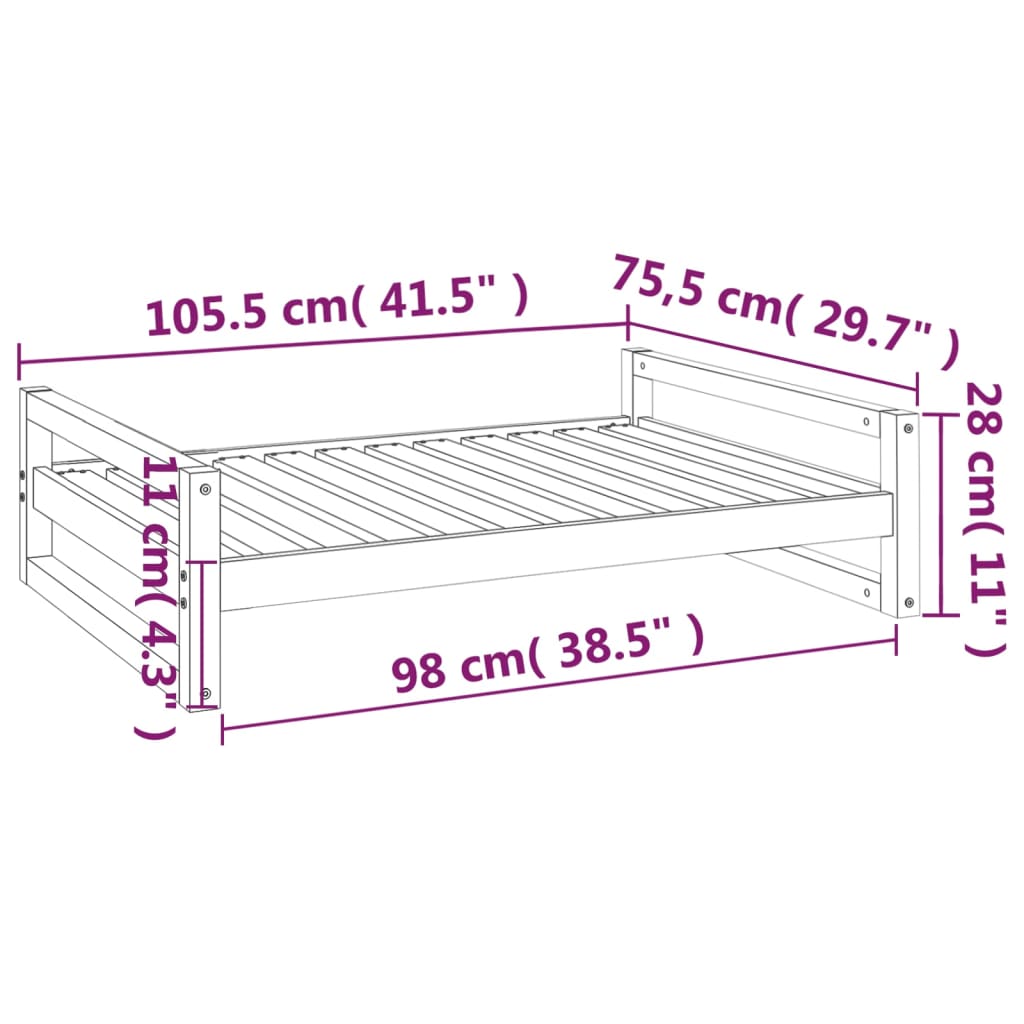 Hundebett Grau 105,5x75,5x28 cm Massivholz Kiefer