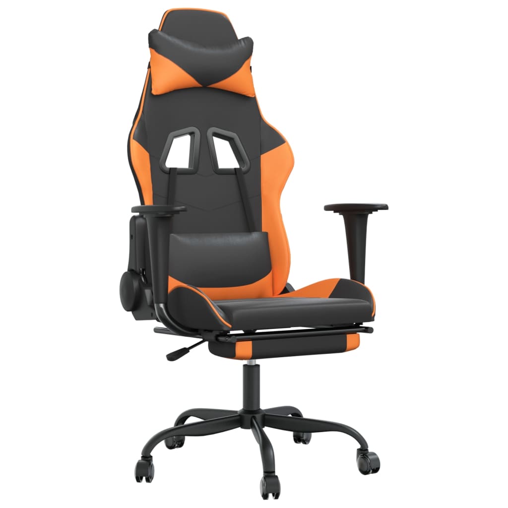 vidaXL Gaming-Stuhl mit Massage & Fußstütze Schwarz Orange Kunstleder