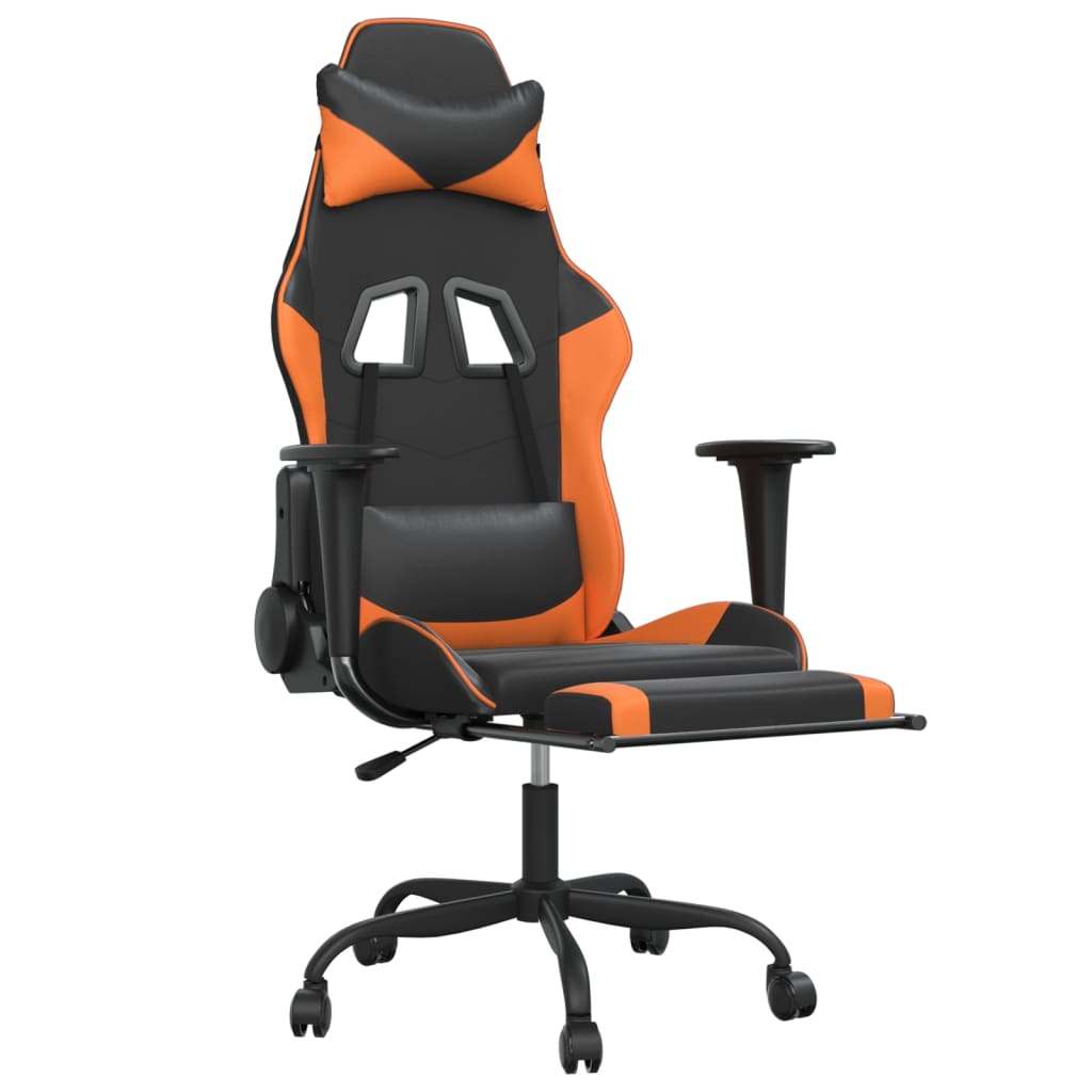 vidaXL Gaming-Stuhl mit Massage & Fußstütze Schwarz Orange Kunstleder