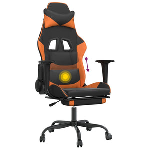 vidaXL Gaming-Stuhl mit Massage & Fußstütze Schwarz Orange Kunstleder