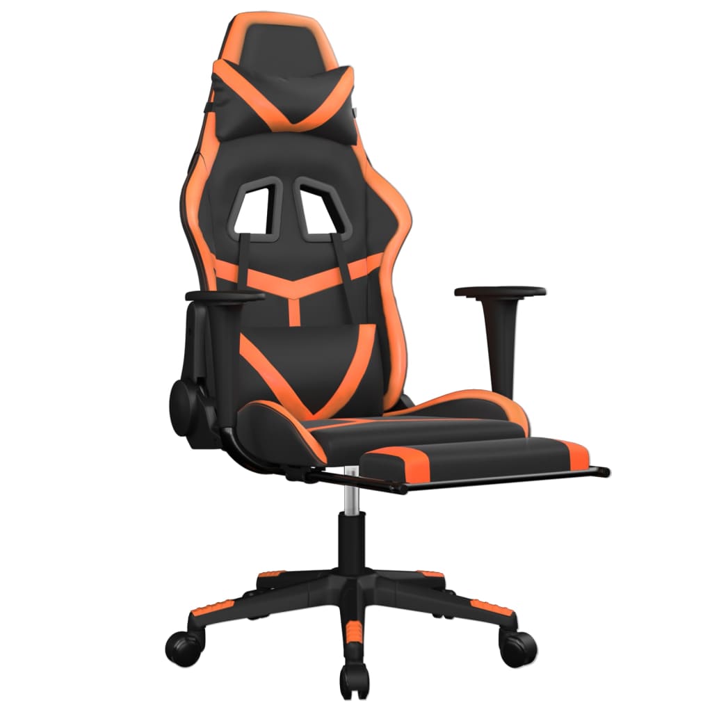 vidaXL Gaming-Stuhl mit Massage & Fußstütze Schwarz Orange Kunstleder