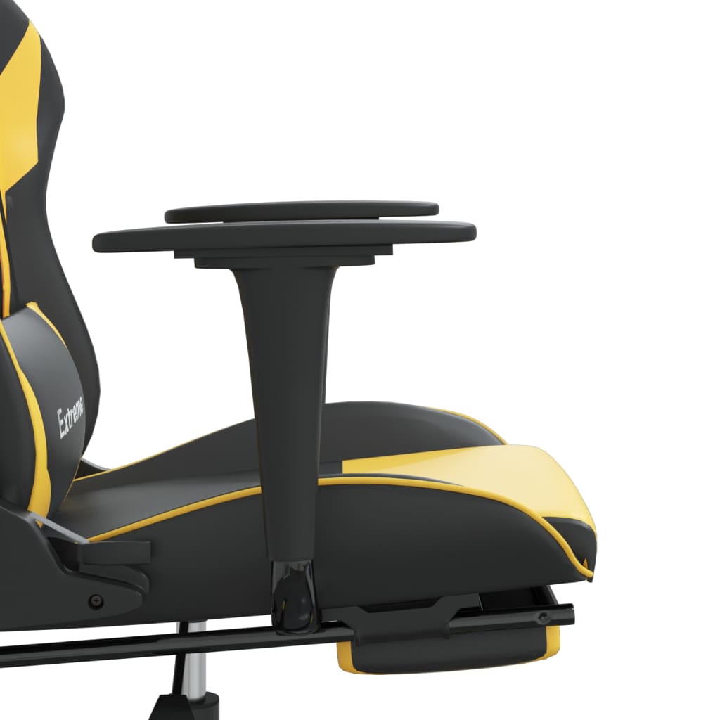 vidaXL Gaming-Stuhl mit Massage & Fußstütze Schwarz Golden Kunstleder