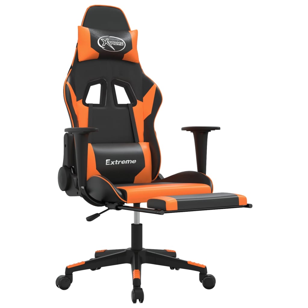 Gaming-Stuhl mit Massage & Fußstütze Schwarz Orange Kunstleder