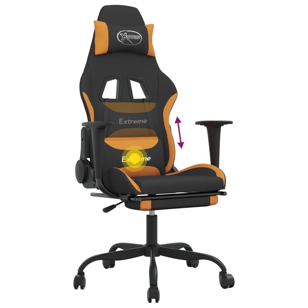 vidaXL Gaming-Stuhl mit Massage & Fußstütze Schwarz und Orange Stoff