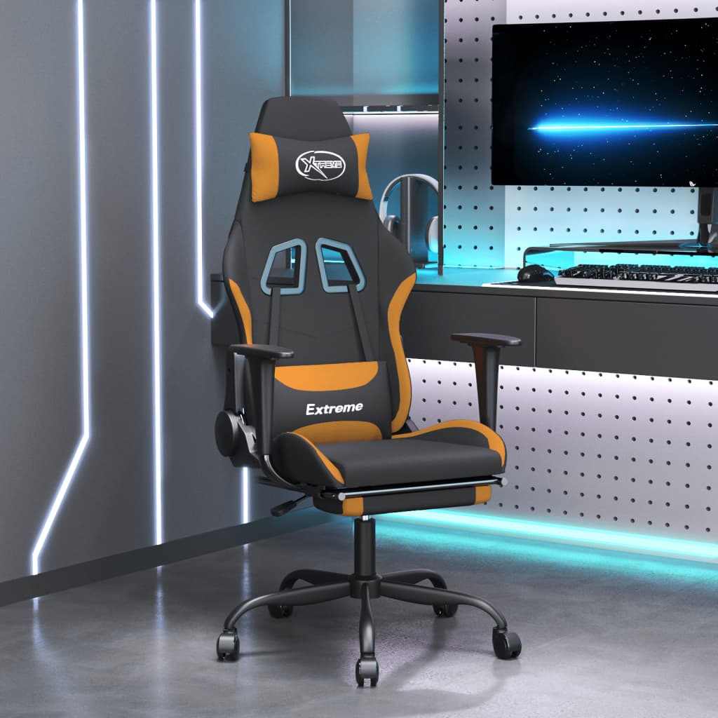 vidaXL Gaming-Stuhl mit Massage & Fußstütze Schwarz und Orange Stoff