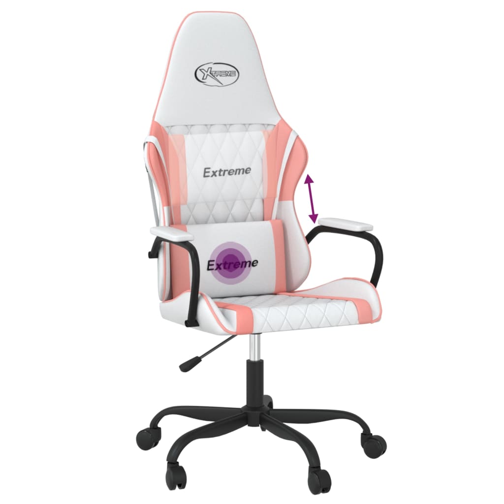 vidaXL Gaming-Stuhl mit Massagefunktion Weiß und Rosa Kunstleder