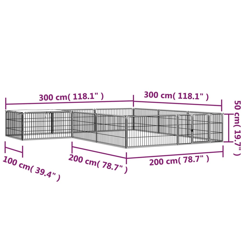 vidaXL 12-tlg. Hundelaufstall Schwarz 100x50cm Stahl Pulverbeschichtet