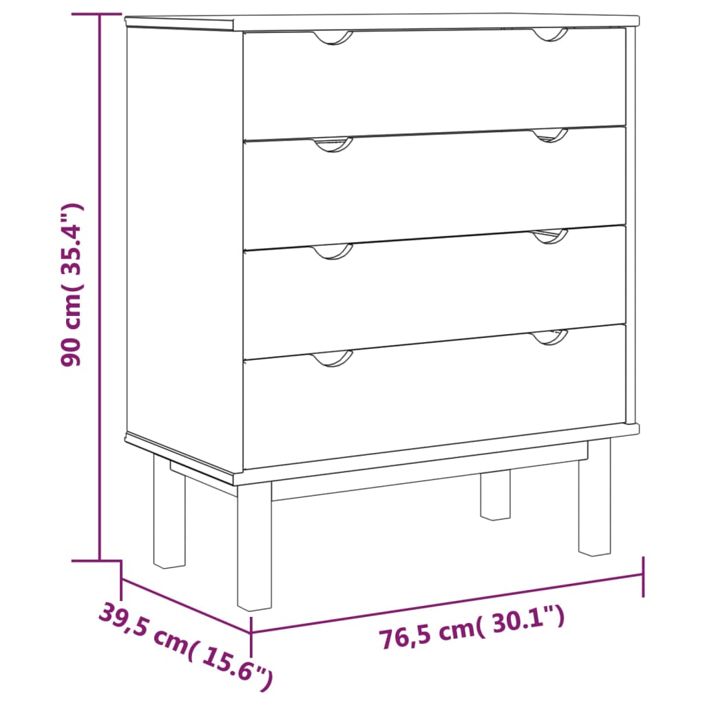 Schubladenschrank OTTA 76,5x39,5x90 cm Massivholz Stilecasa