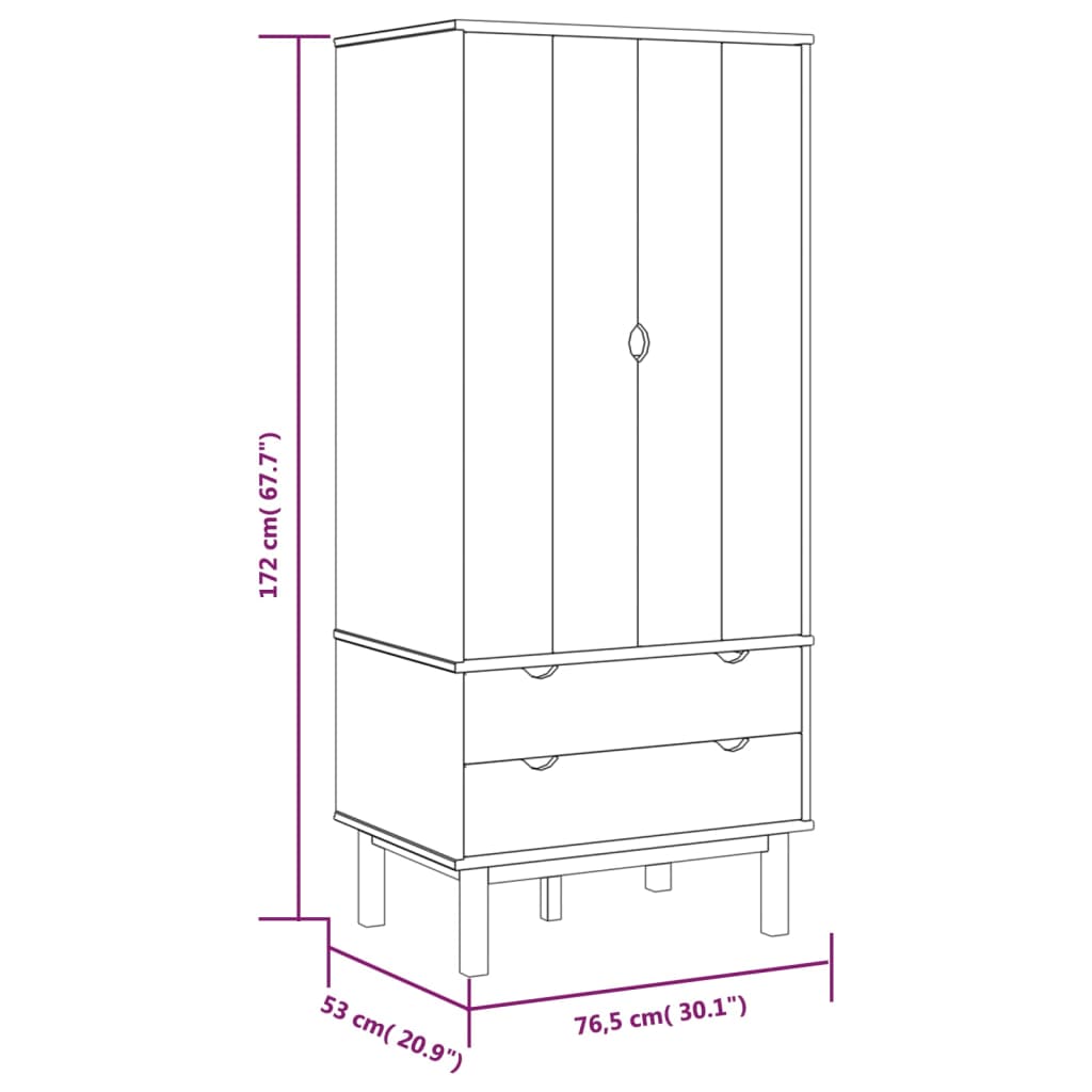 Kleiderschrank OTTA 76,5x53x172 cm Massivholz Kiefer Stilecasa