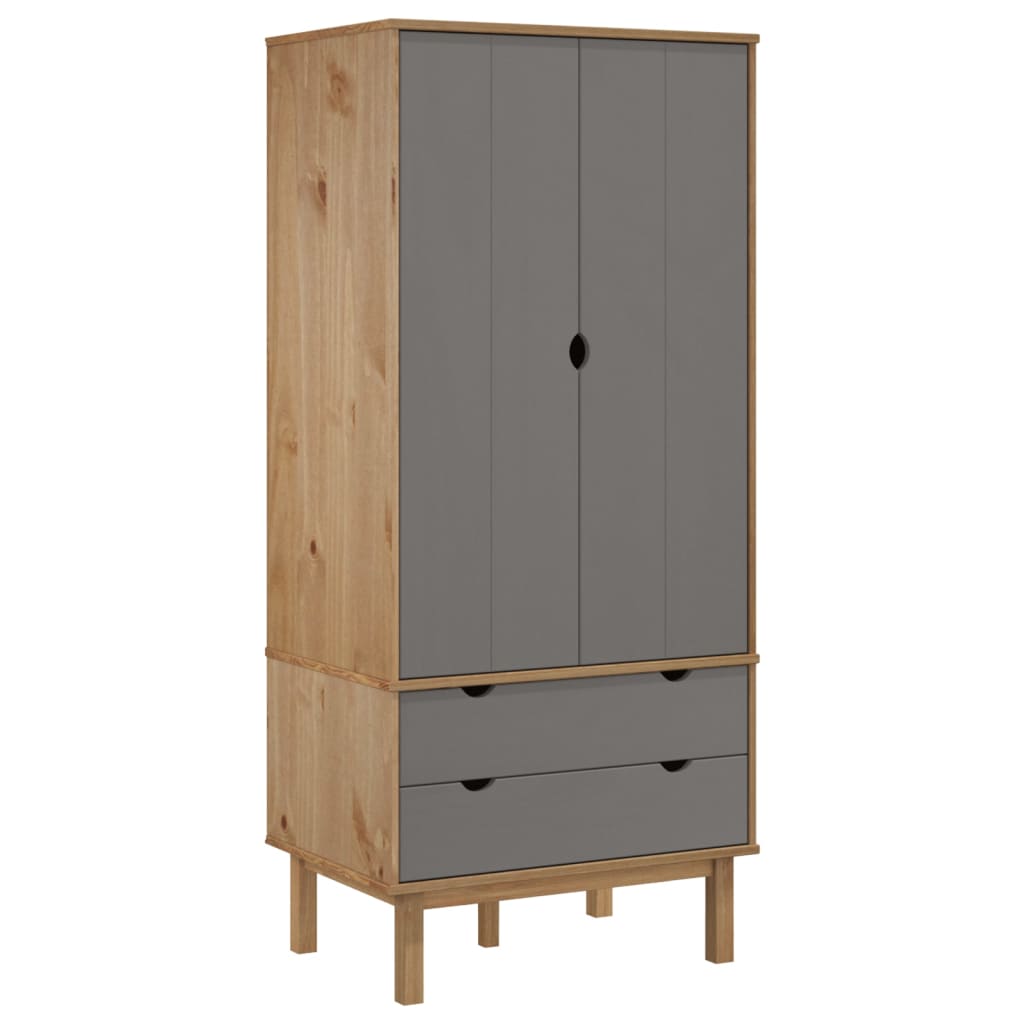 vidaXL Kleiderschrank OTTA Braun&Grau 76,5x53x172 cm Massivholz Kiefer