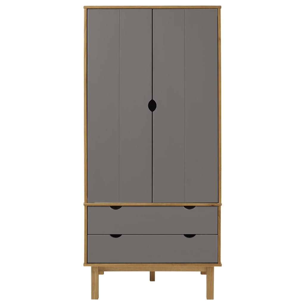 vidaXL Kleiderschrank OTTA Braun&Grau 76,5x53x172 cm Massivholz Kiefer